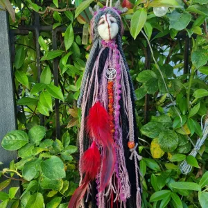 Witch Queen Rowanwyrd Spirit Doll — handmade Rowan and Mugwort altar guardian for protection, prophecy, and ancestral remembrance.