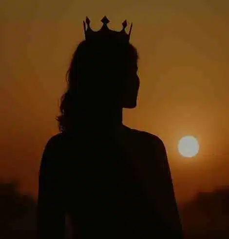 The silhouette of a woman standing tall against a golden sunrise, framed by soft smoke and warm light. The image radiates empowerment, leadership, and the sacred strength of feminine sovereignty.