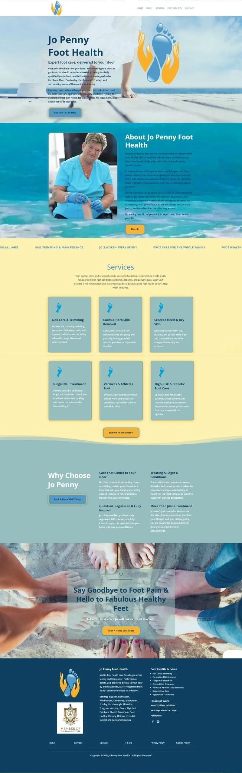 jo-penny-foot-health-portfolio-image-2 Jo Penny Foot Health website showing mobile foot health treatments and services